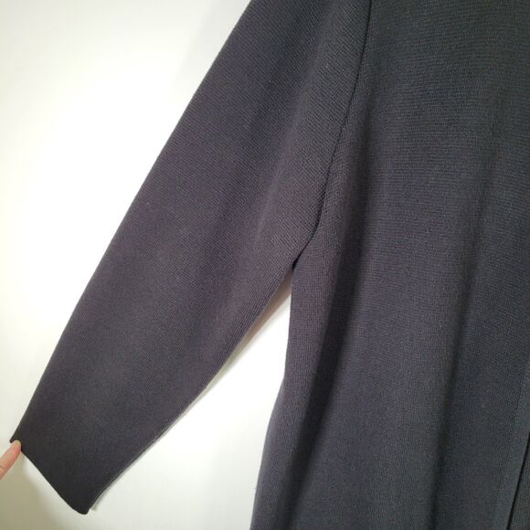 CHICO'S Size Black Longline Cardigan Size 2 / L Open Front Cotton Knit Classic - Picture 4 of 7